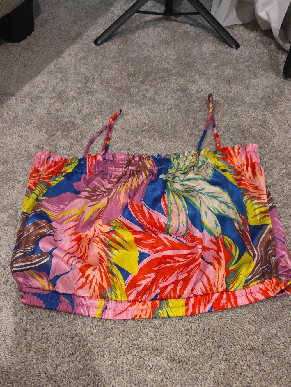 Floral Tropical Print Spaghetti Strap Crop Top - Pink Multi